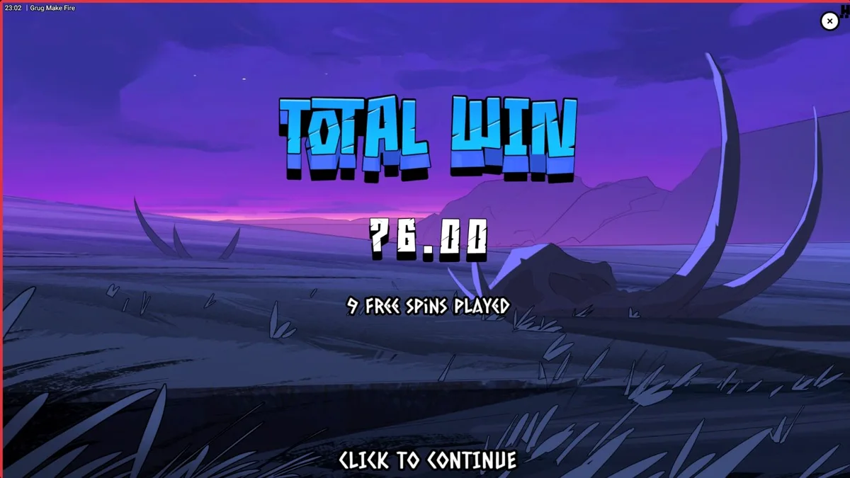 Interface do jogo de slot Grug Make Fire com temática pré-histórica